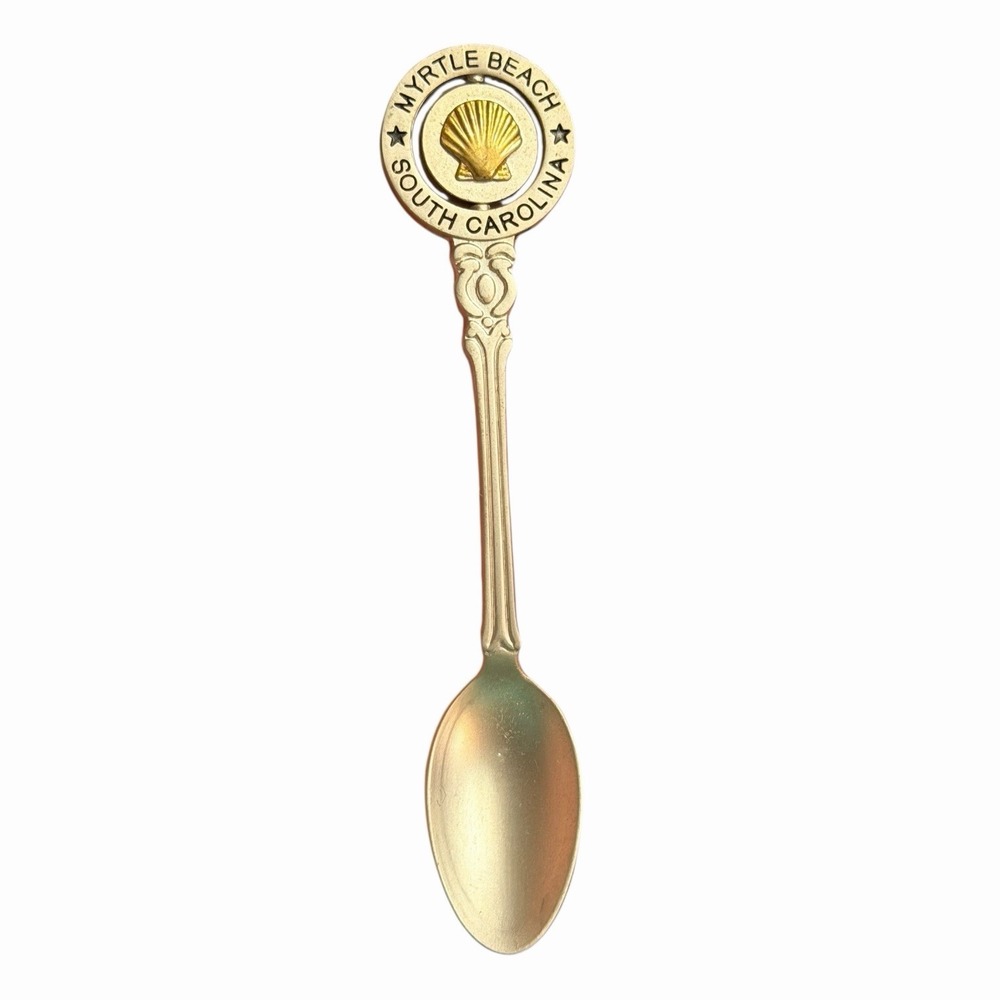 Vintage Myrtle Beach South Carolina Souvenir Spoon Spinning Seashell Gold Tone